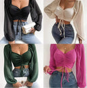 Lace Up Puff Sleeve Top for Women Chic