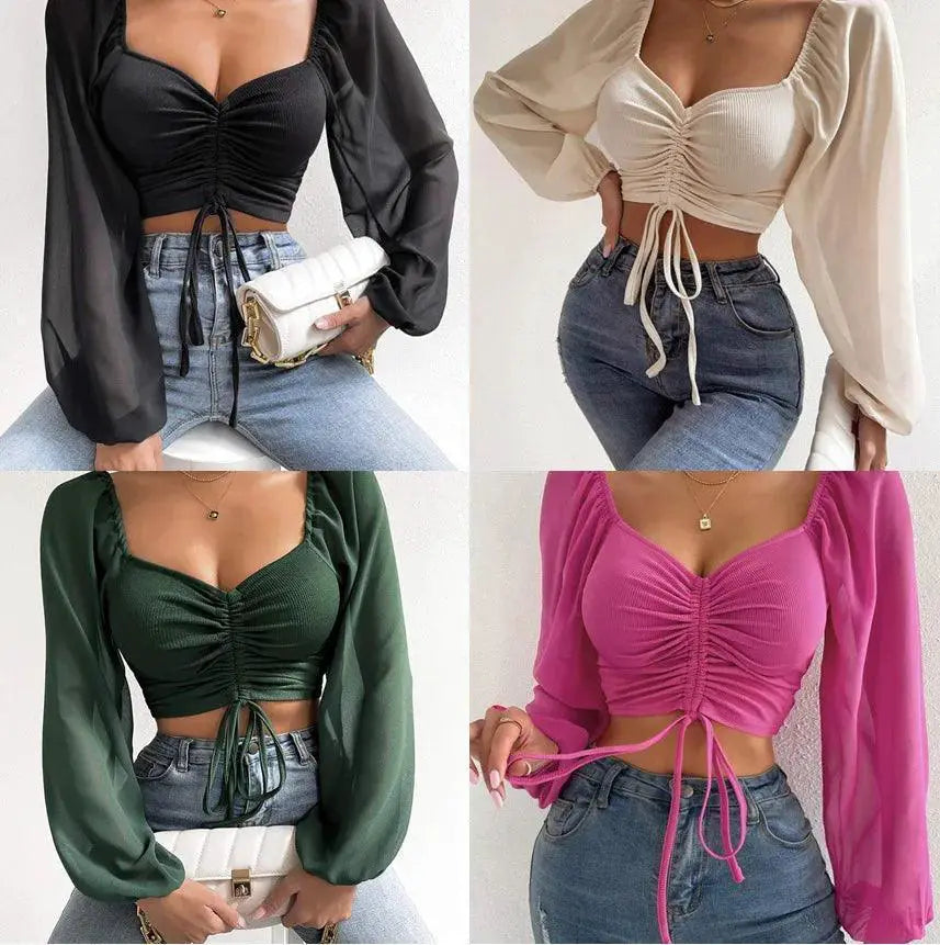 Seductive Lace Up Puff Sleeve Top Elegant Women's Fashion