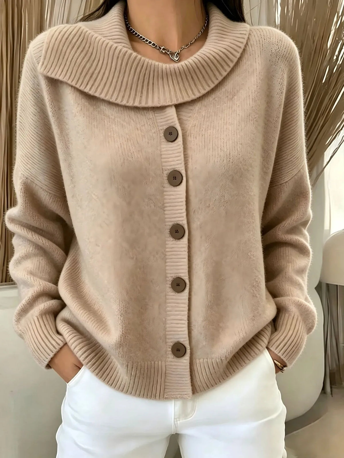 Notched Lapel Button Autumn Cardigan