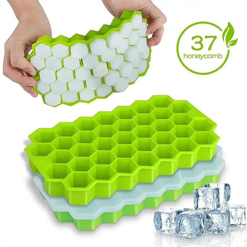 Honeycomb 37 Lattice Cube Tray Maker With Lid Ice Mold - OurLum.com