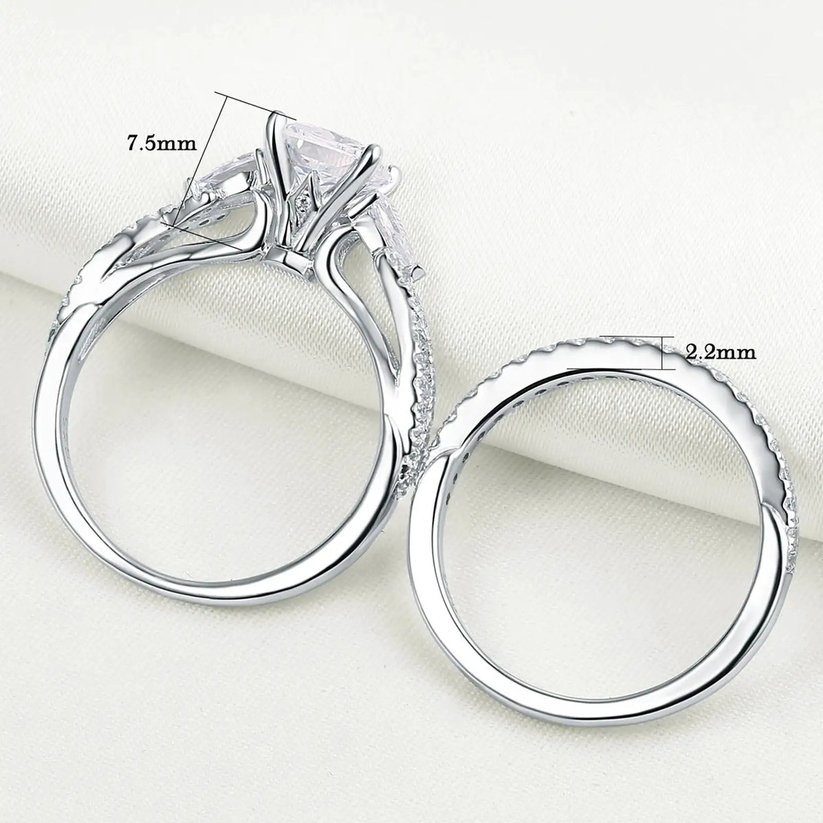 Newshe 2 Pcs Wedding Ring Set 925 Sterling Silver Moissanite Certified Princess Pear Cut Engagement Rings for Women Fine Jewelry