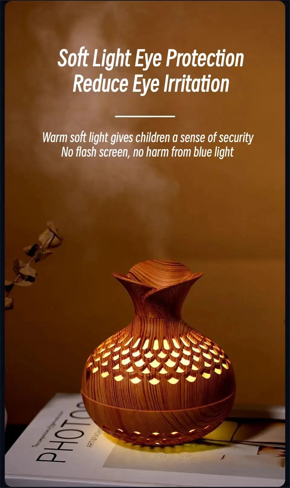 Wood Grain USB Aroma Diffuser Humidifier With LED — product view 16