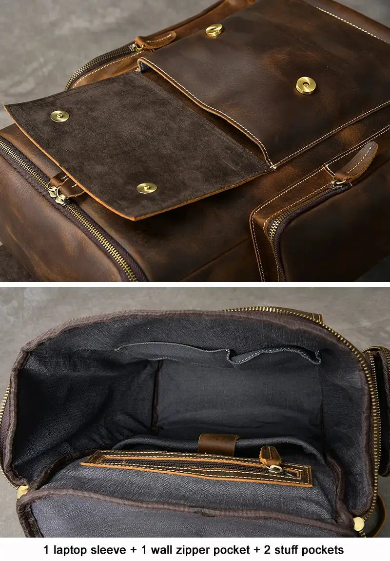 Vintage Crazy Horse Genuine Leather Backpack Men Leather Bagpack Climbing Rucksack Male Large Hiking Backpack M814