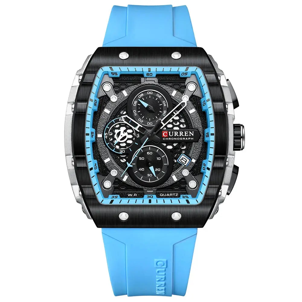 Curren Men's Casual Quartz Watch Rectangular Silicone Straps - product image 2