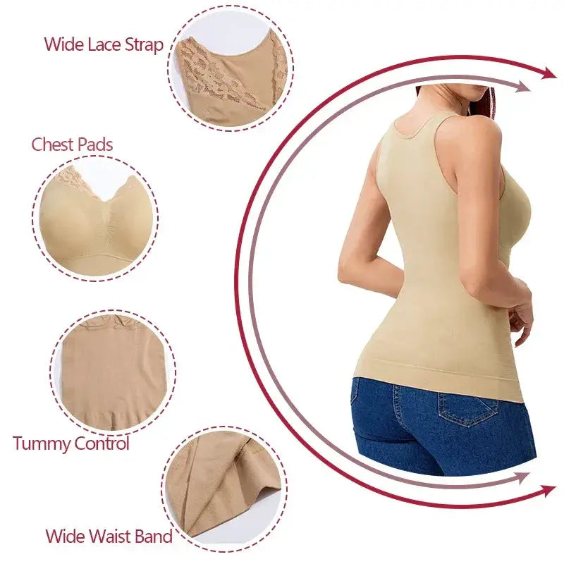 Seamless Lace Built In Bra Tank Top For Tummy Control