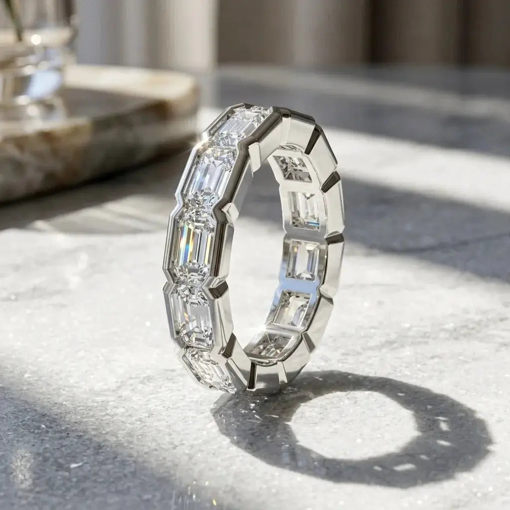 925 Sterling Silver Eternal Ring Emerald Cut D-Color Moissanite Stackable Wedding Engagement Ring for Women Luxurious Exquisite Jewelry Anniversary Gift Box
