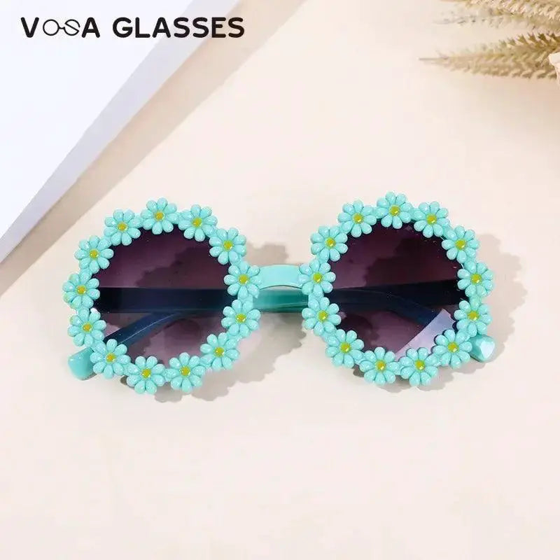 Cute Sunflower Round Sunglasses for Girls UV Protection