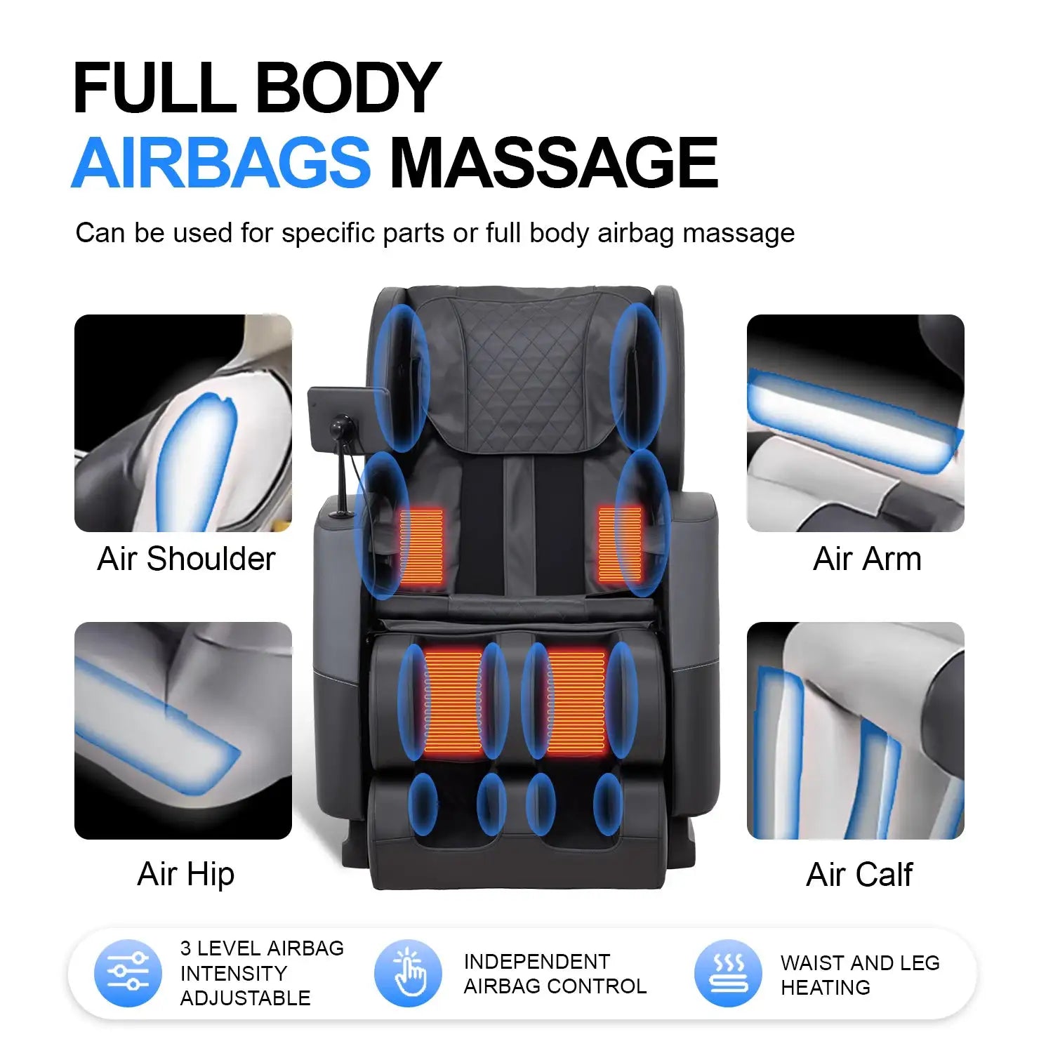Zero Gravity Full Body Massage Chair - 10 Fixed Rollers, with Heating, Foot Massage, and Touchscreen Controls