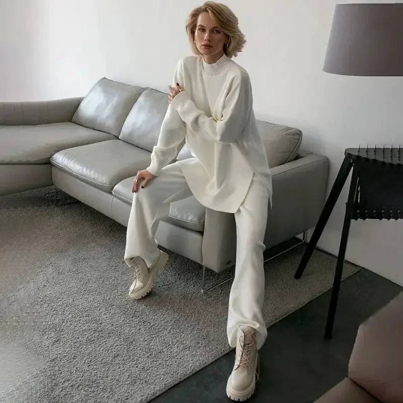 Women Knitted Two Piece Set Autumn Winter Knit Sweater