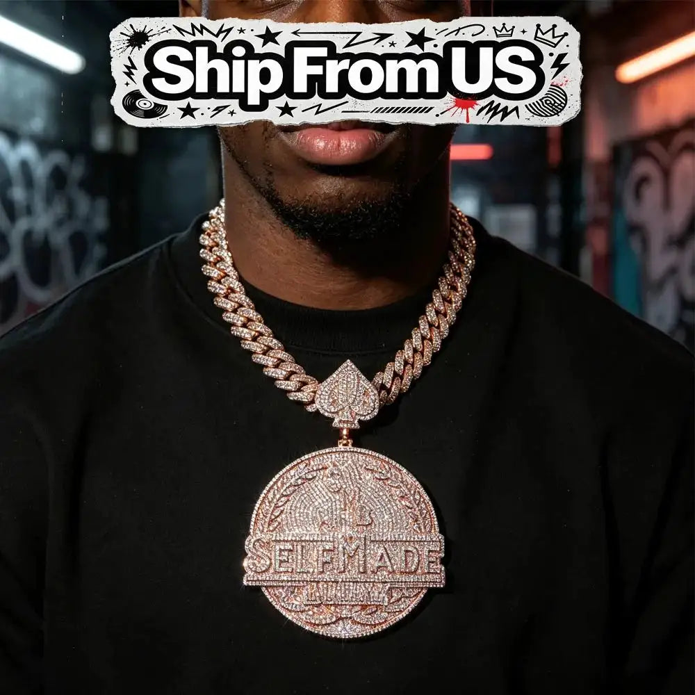 Self Made Hip Hop Rose Gold CZ Pendant — product image 1
