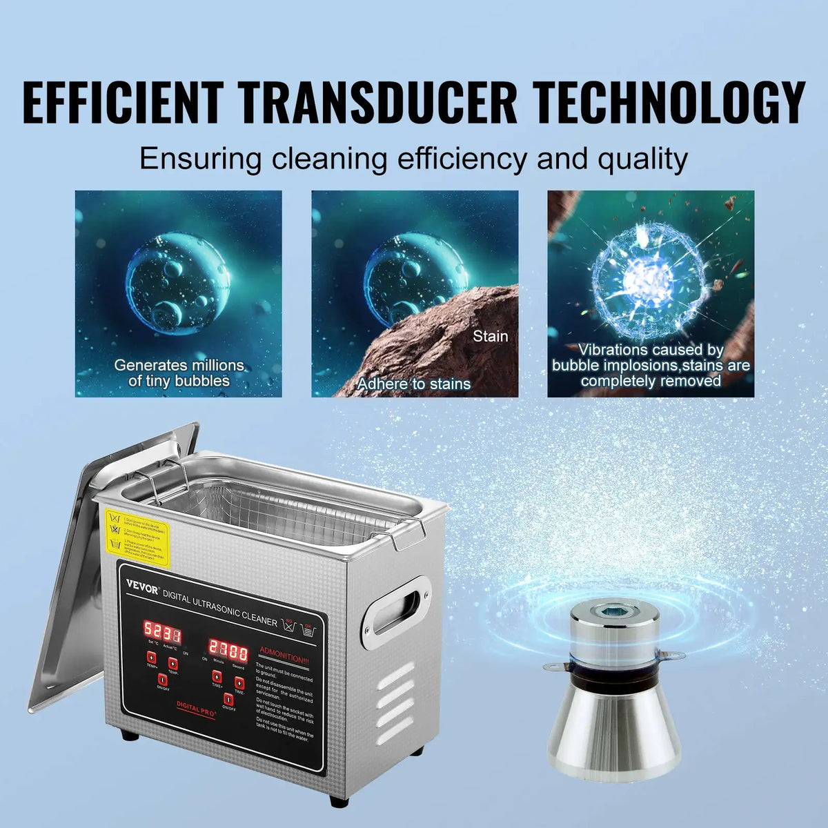 SucceBuy Ultrasonic Cleaner Stainless Steel Portable Cleaning — product view 3