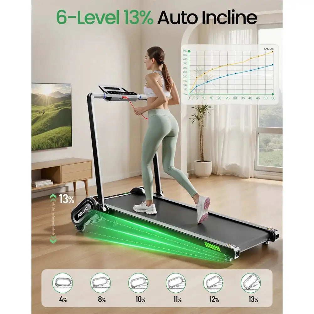 Akluer H1-B Under Desk Treadmill with 13% Auto Incline, 2.5HP Motor, 12km/h Speed, 100x40cm Running Area, 150kg Max Load, LED Display & Remote control, Remote control, touch panel, handle-bar control, Local delivery