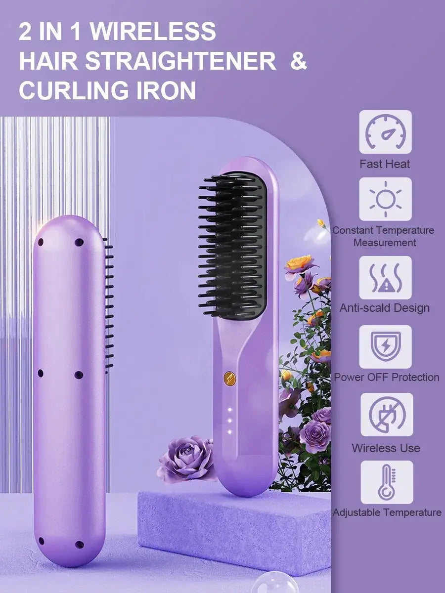 Cordless Electric Hair Straightener Brush Styler Pro