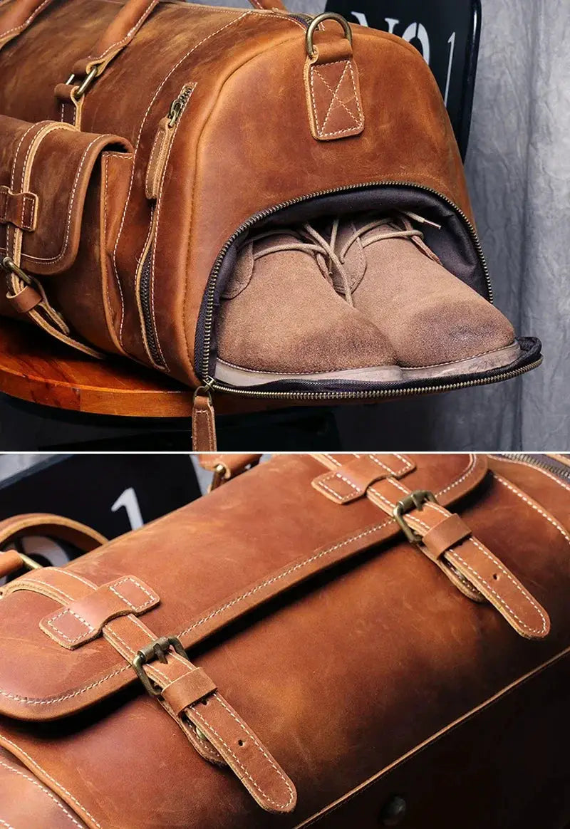 Premium Vintage Crazy Horse Leather Travel Bag Large Tote