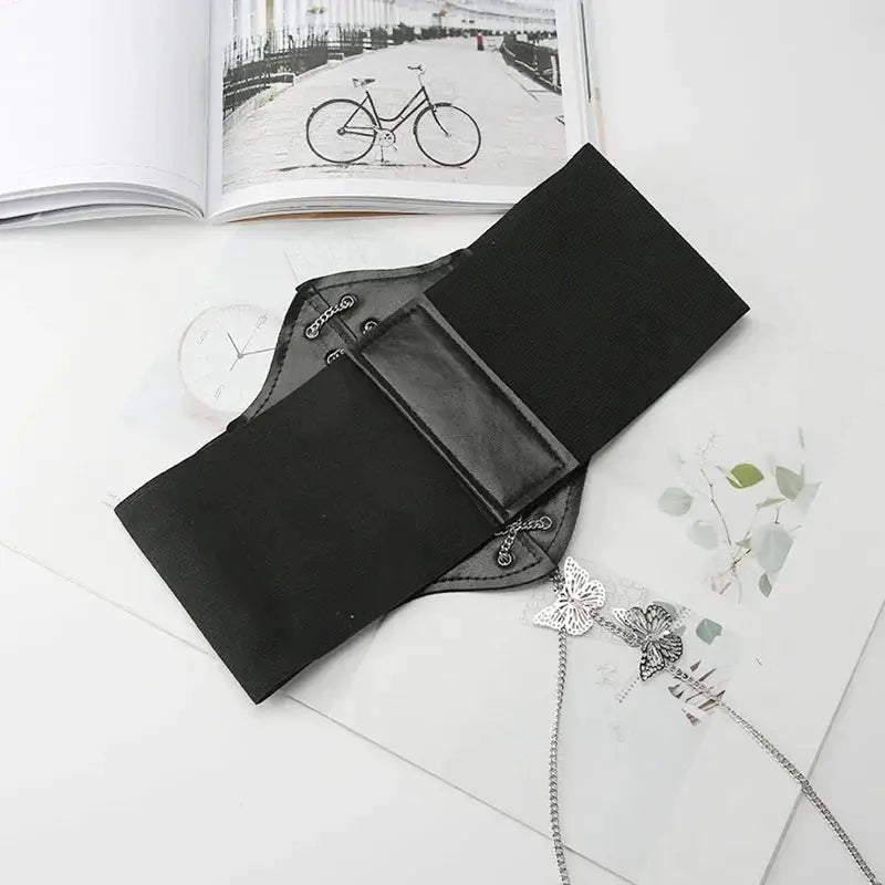 Butterfly Chain Corset Wide Belts PU Leather Slimming Girdle