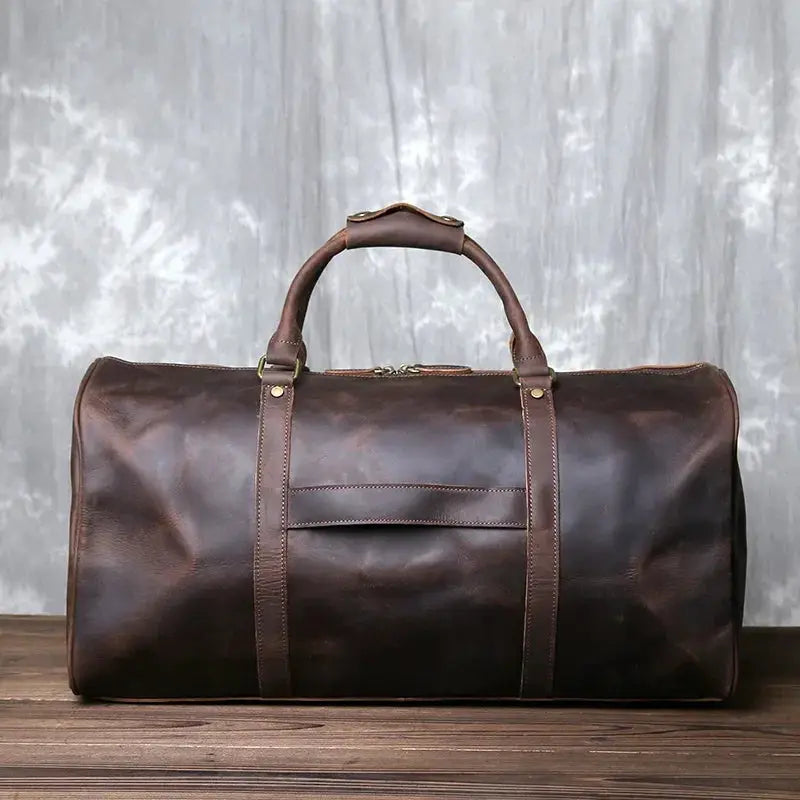 Vintage Leather Cross Style Mens Hand Luggage Duffel Bag