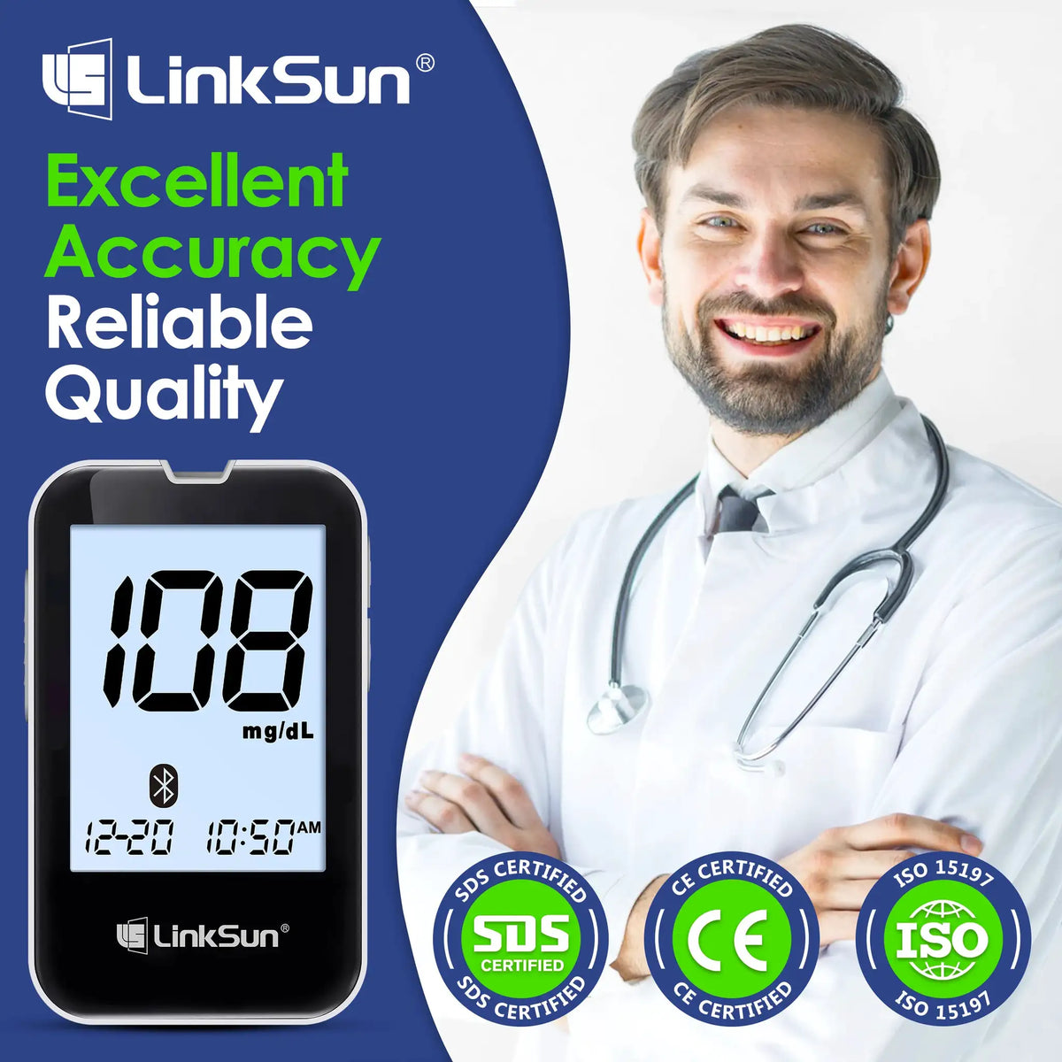 LinkSun G-427B Bluetooth Blood Glucose Meter Kit 50-100pcs Test Strip High Accuracy Large Display Diabetes Monitor Digital Meter
