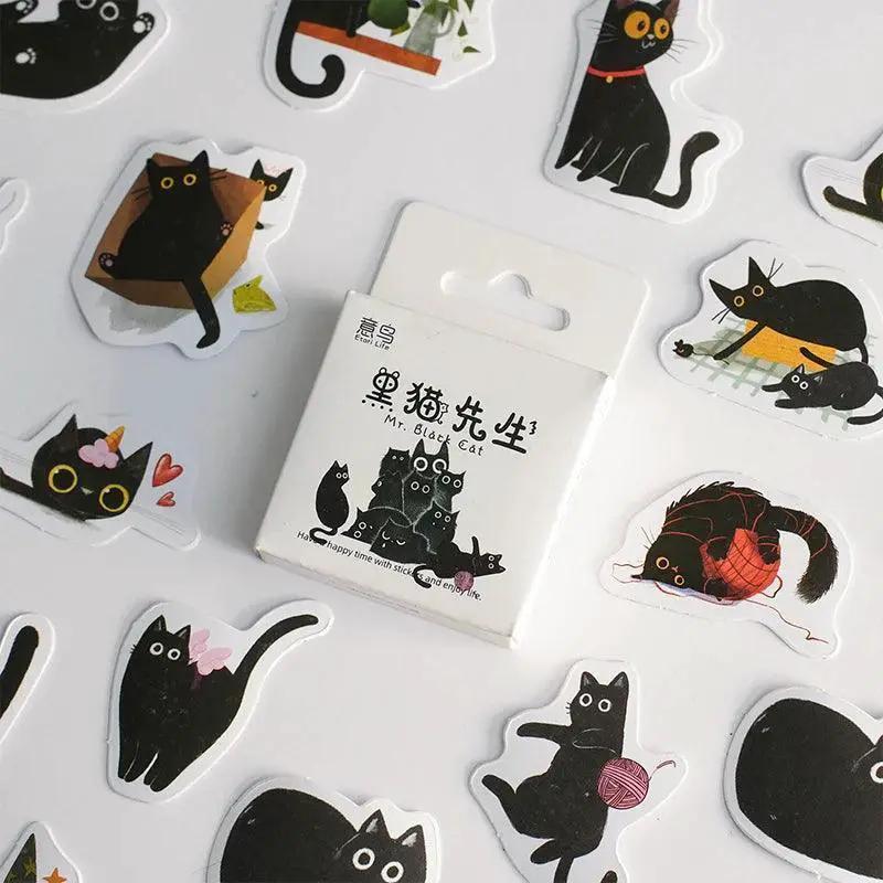 Black Cat Stickers Adorable Self Adhesive Set of 45