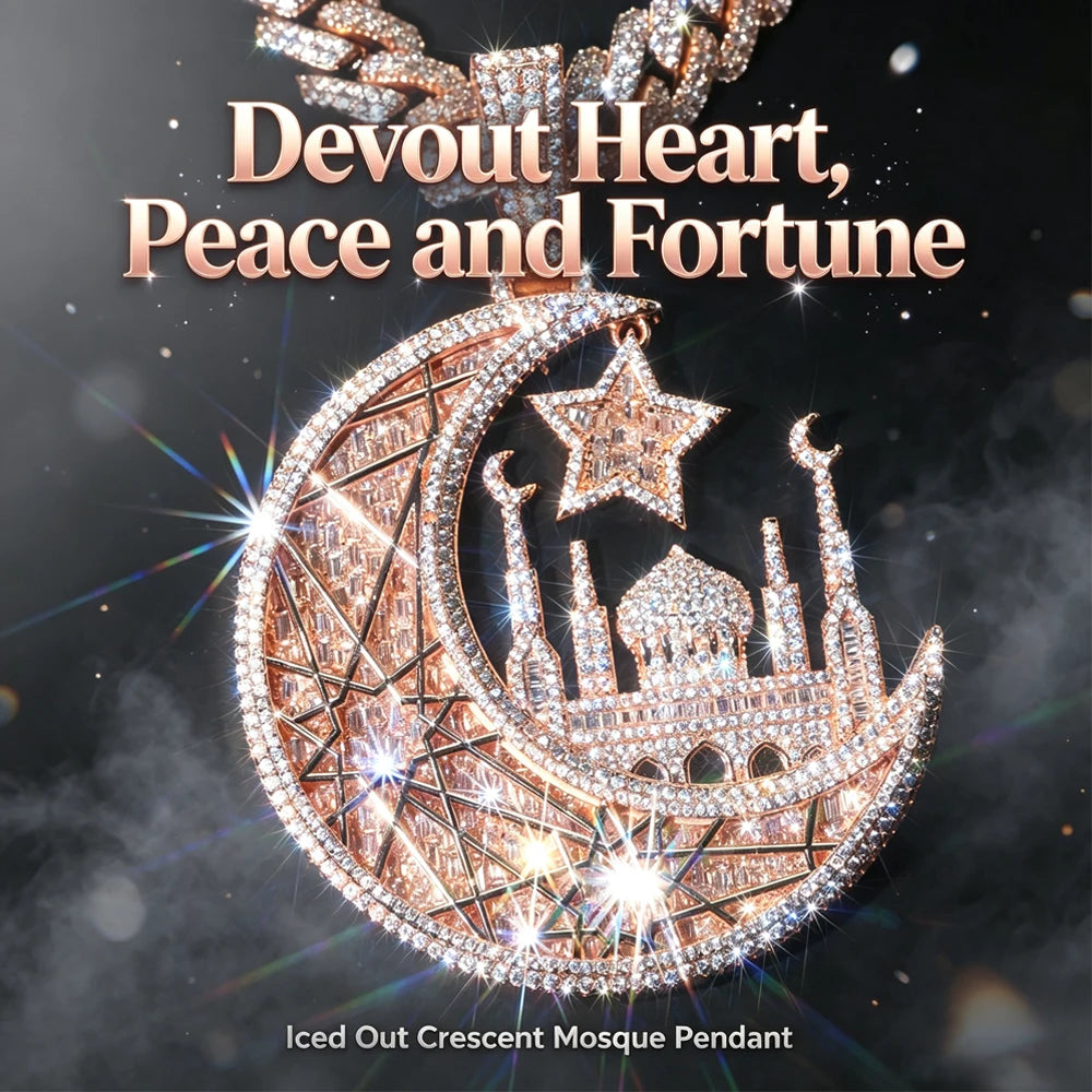 Iced Crescent Mosque Star Pendant