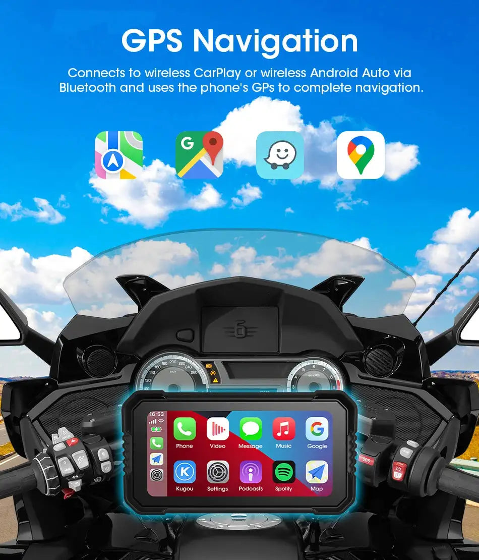 Jansite Portable 6.25" Motorcycle GPS Navigation Wireless Carplay Android Auto DVR Drive Recorder Moto Monitor IPX7 Waterproof
