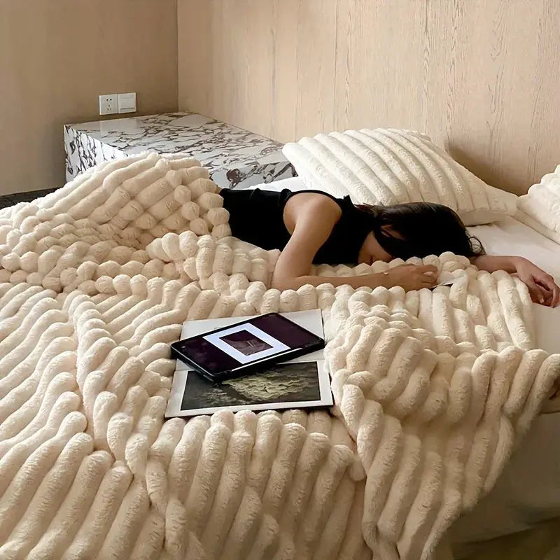 Simplicity Solid Color Thick Wide Strip Blanket Everyday