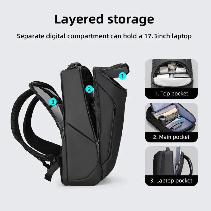 Stylish Waterproof Business Backpack For Men USB Charging