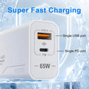 GaN 65W USB C Charger - Dual Port Fast Charge