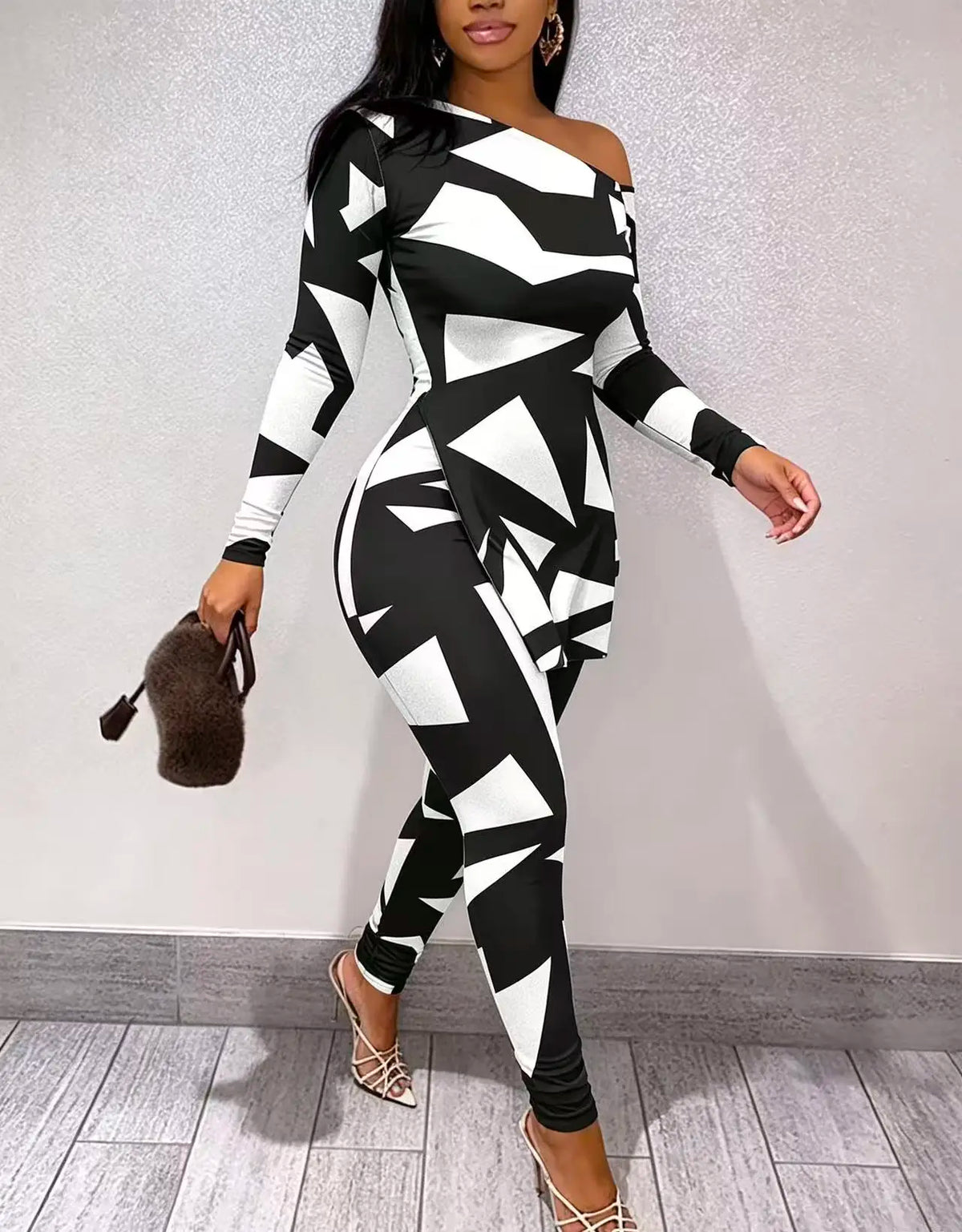 Plus Size Geometric Outfit Set