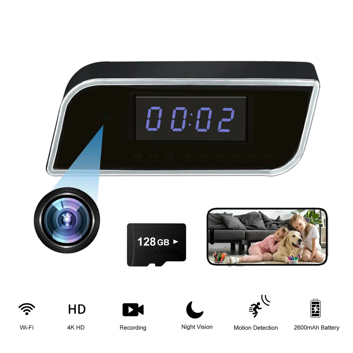 Smart Clock Camera - Night Vision And AI Motion — product view 10