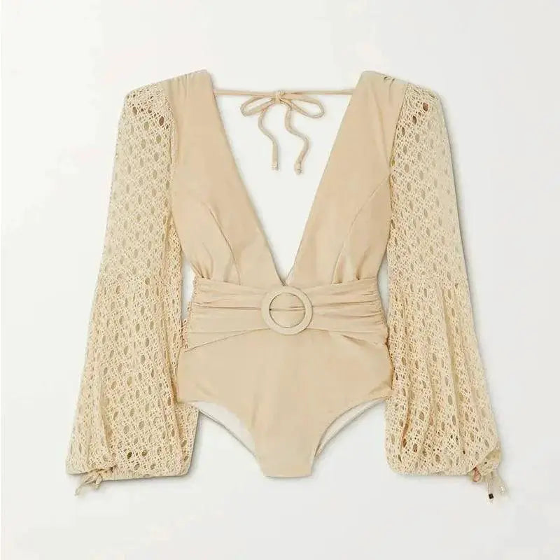 Lum Mesh One Piece Swimsuit Retro Beachwear For Women