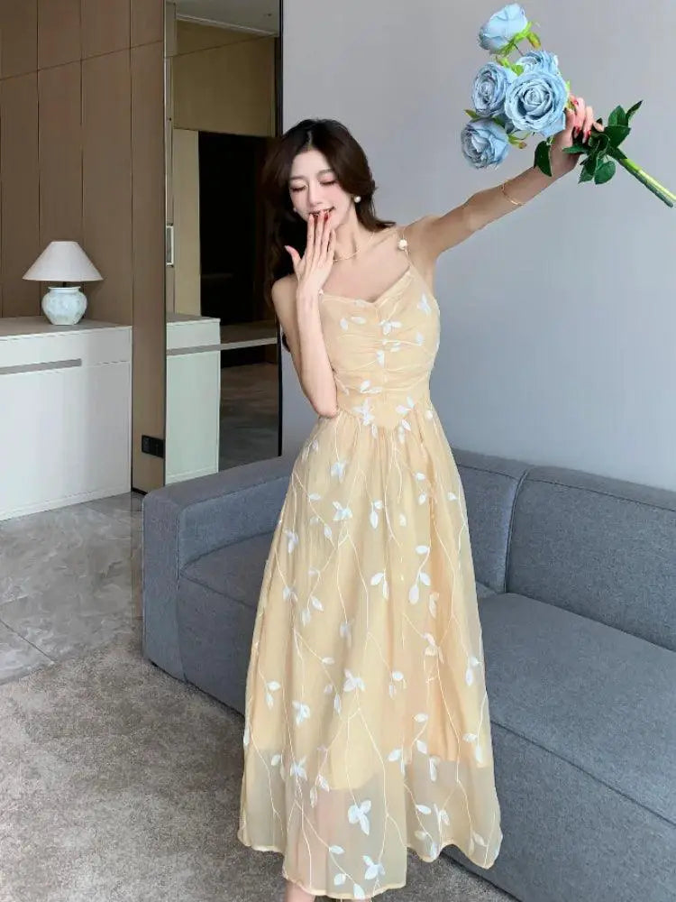 Summer Blossom Halter Dress Floral Midi Evening Wear