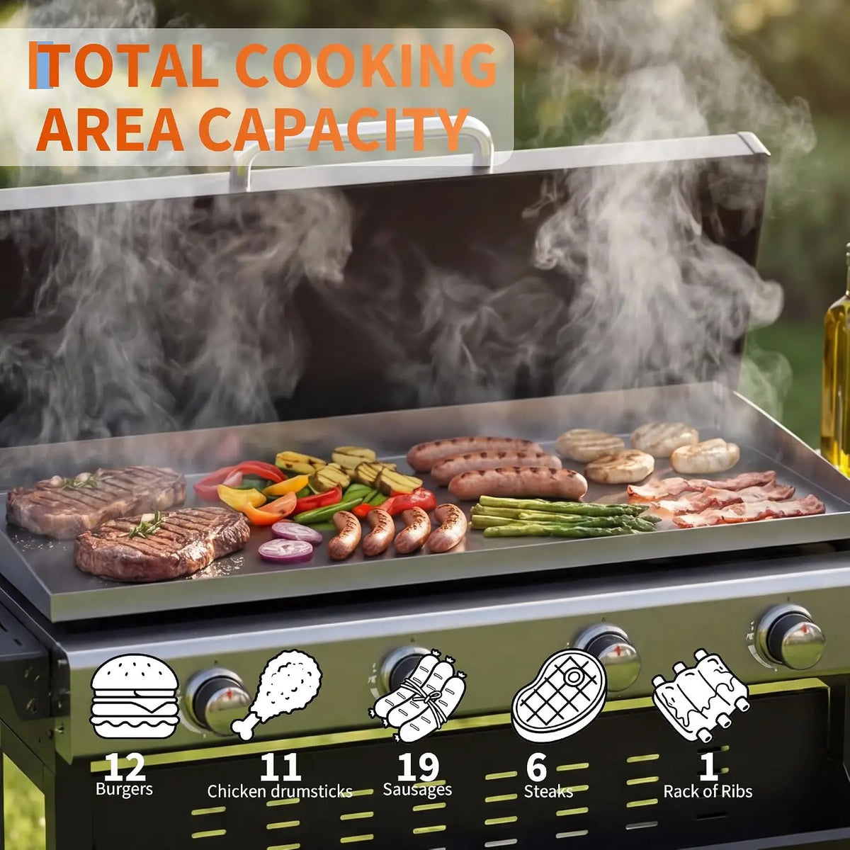 BTU Propane Gas Grill – sq.in Flat Top, Weather-Resistant Hood — product view 2