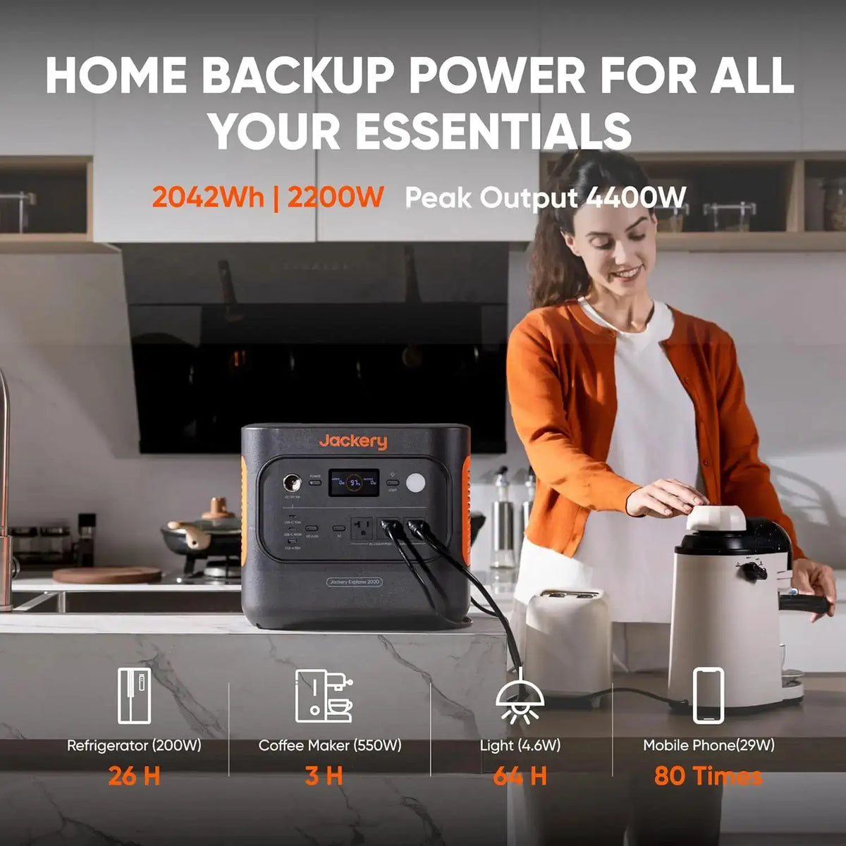Jackery E2000AC Portable Power Station 2037Wh LiFePO4 Battery, 2200W Solar Generator with 2x 200W Solar Panels and 5m Extension Cable for RV Camping Emergency Home Backup