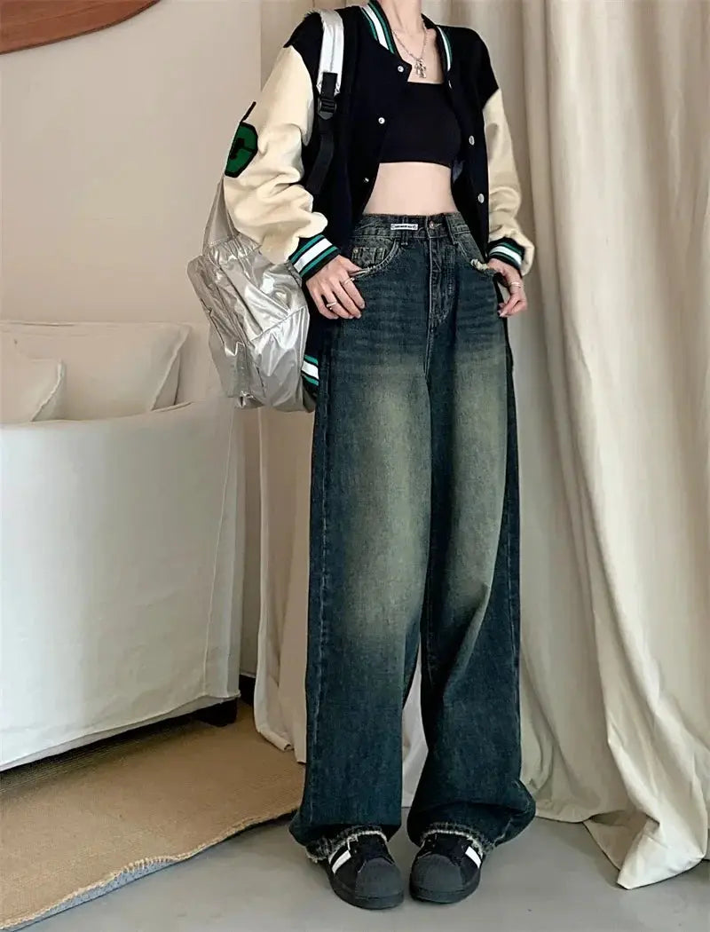 Womens Harajuku Style Loose Wide Leg Jeans Autumn Fashion
