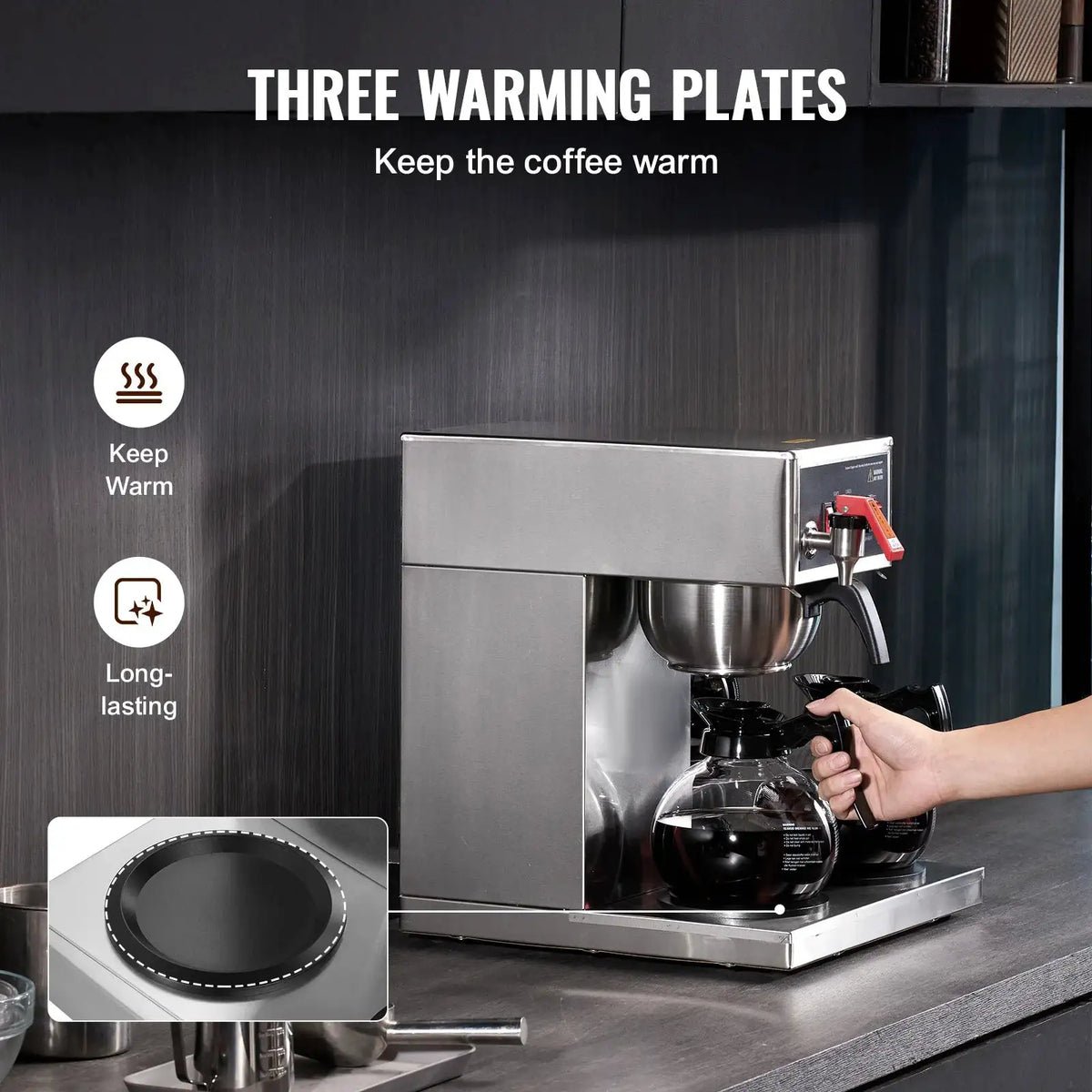 SucceBuy Commercial Drip Coffee Maker w/ Carafes Plates Stainless — product view 3