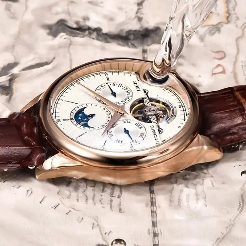 LIGE Tourbillon Watch Automatic Movement Timepiece