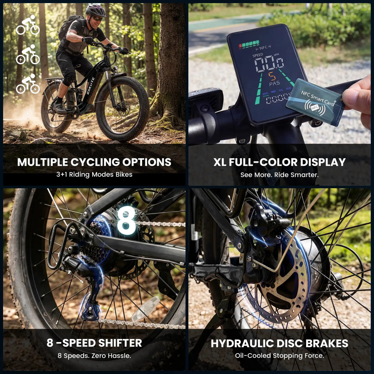 ESKUTE C300R-SO - Full Suspensions - Electric Bike for Adults ，48V20.8Ah Battery Ebike up to 80 Miles, Peak, 26x4.0 Fat Tire Step-Over Ebike, 8-Speed, UL2849 E-Bike