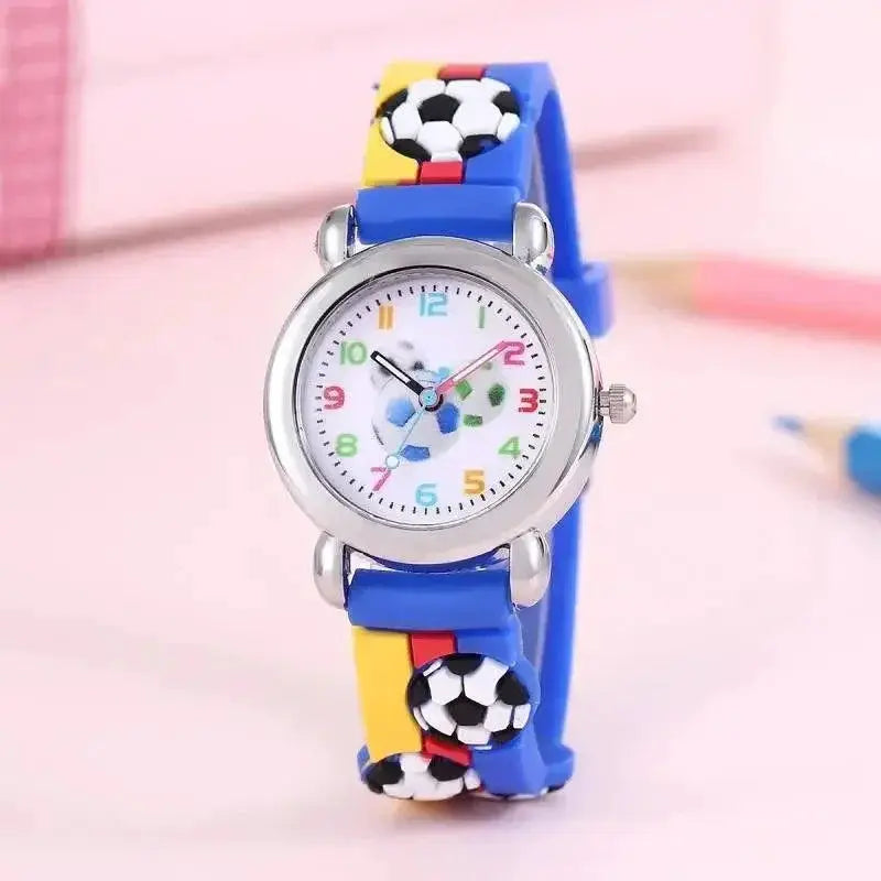 Kids Soccer Cartoon Watch Water Resistant Quartz Timepiece
