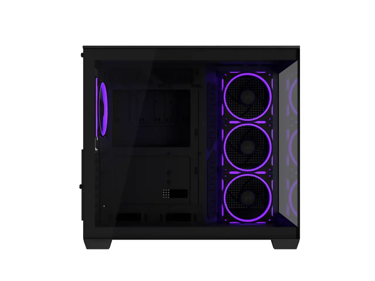 ASUS A32 PLUS Black ATX gaming PC case, support 360mm radiators and 420mm graphics cards, dual-chamber chassis for independent cooling zones, four pre-installed ARGB fans and clean cable management