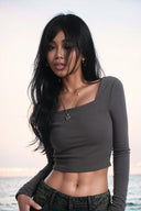 Square Neckline Long Sleeve Tee Urban Chic Fashion Statement