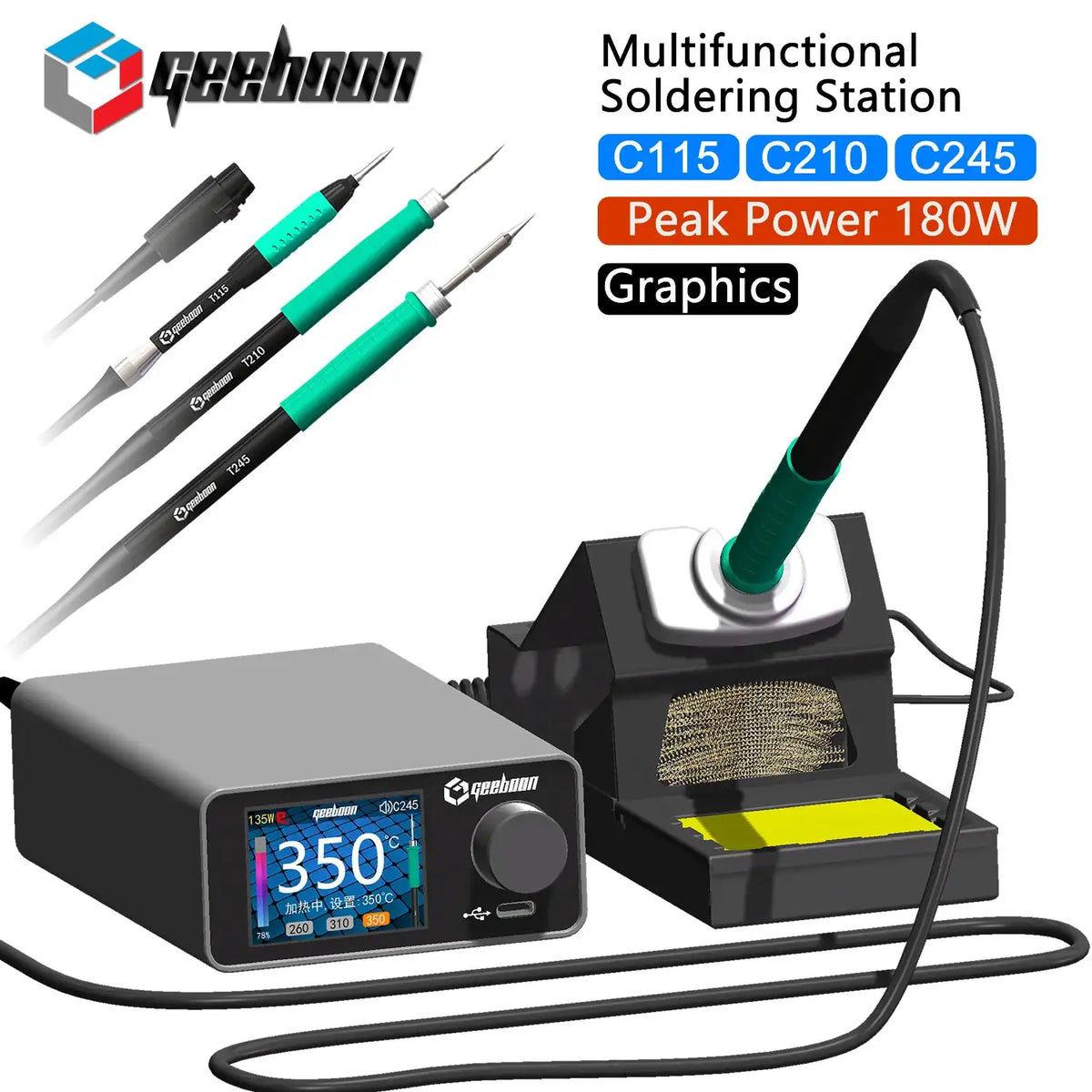 GEEBOON TC22 Soldering Station Compatible Original Iron Tip 210/245/115 Handle Control Temperature Welding Rework Station