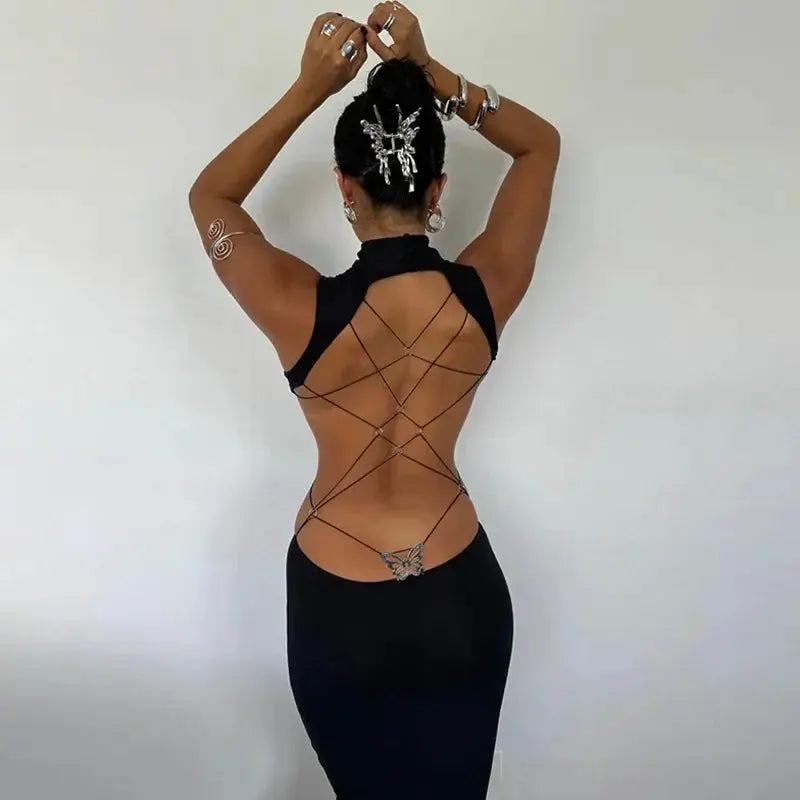 Sexy Backless Bandage Dress With Butterfly Detail Design