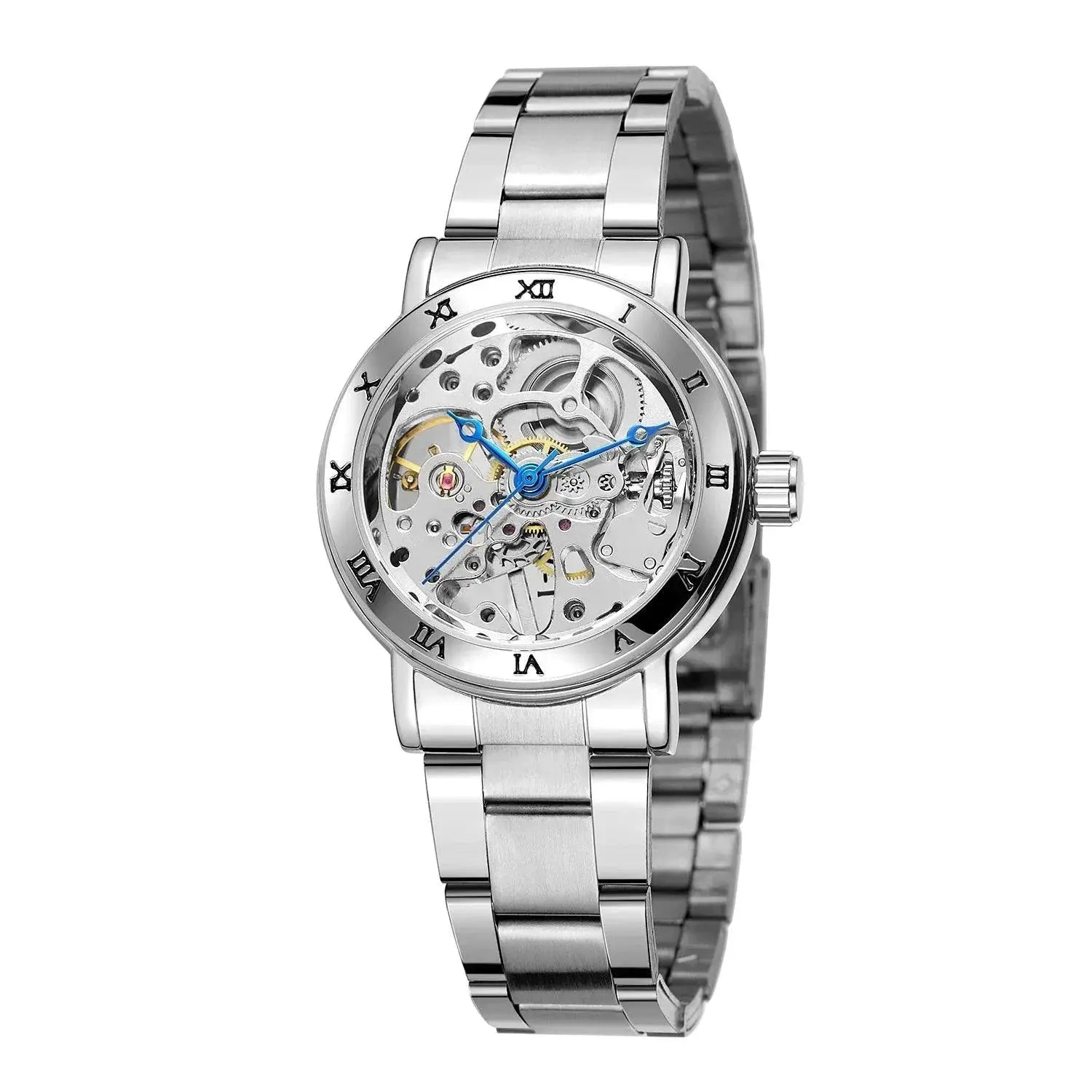 Elegant Skeleton Watch Stainless Steel Luxury Timepiece