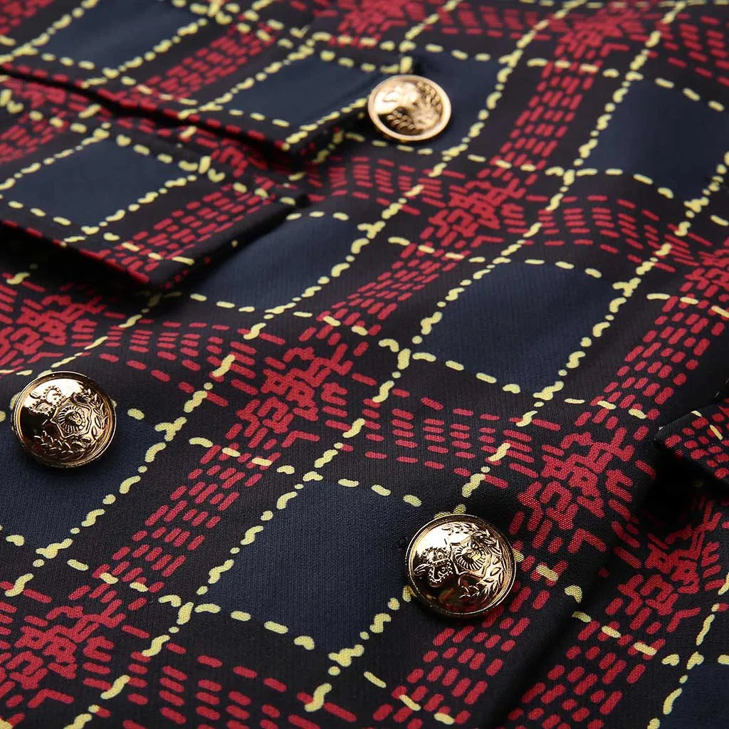 Plaid Double Button Work Dress