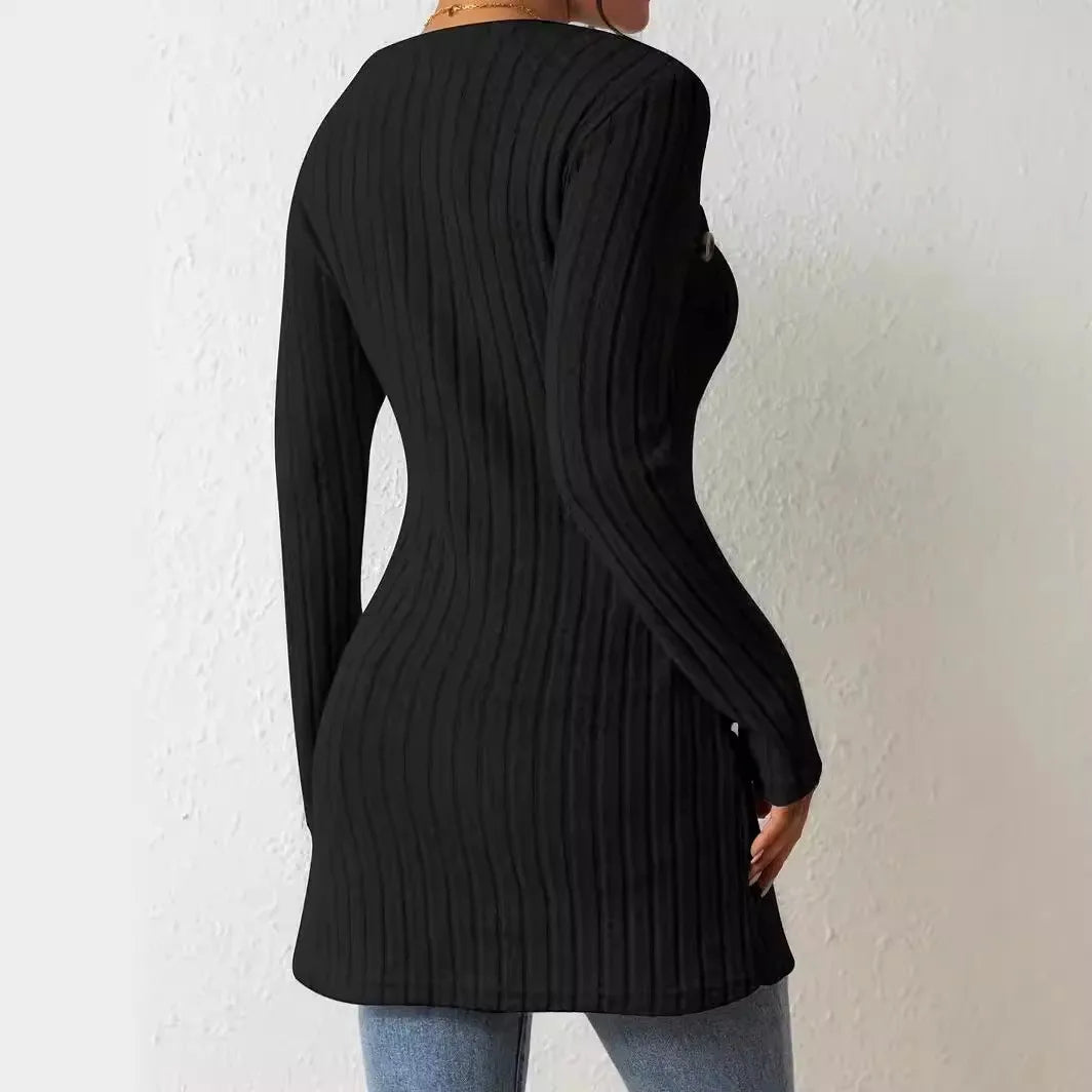 Square Neck Asymmetric Button Sweater