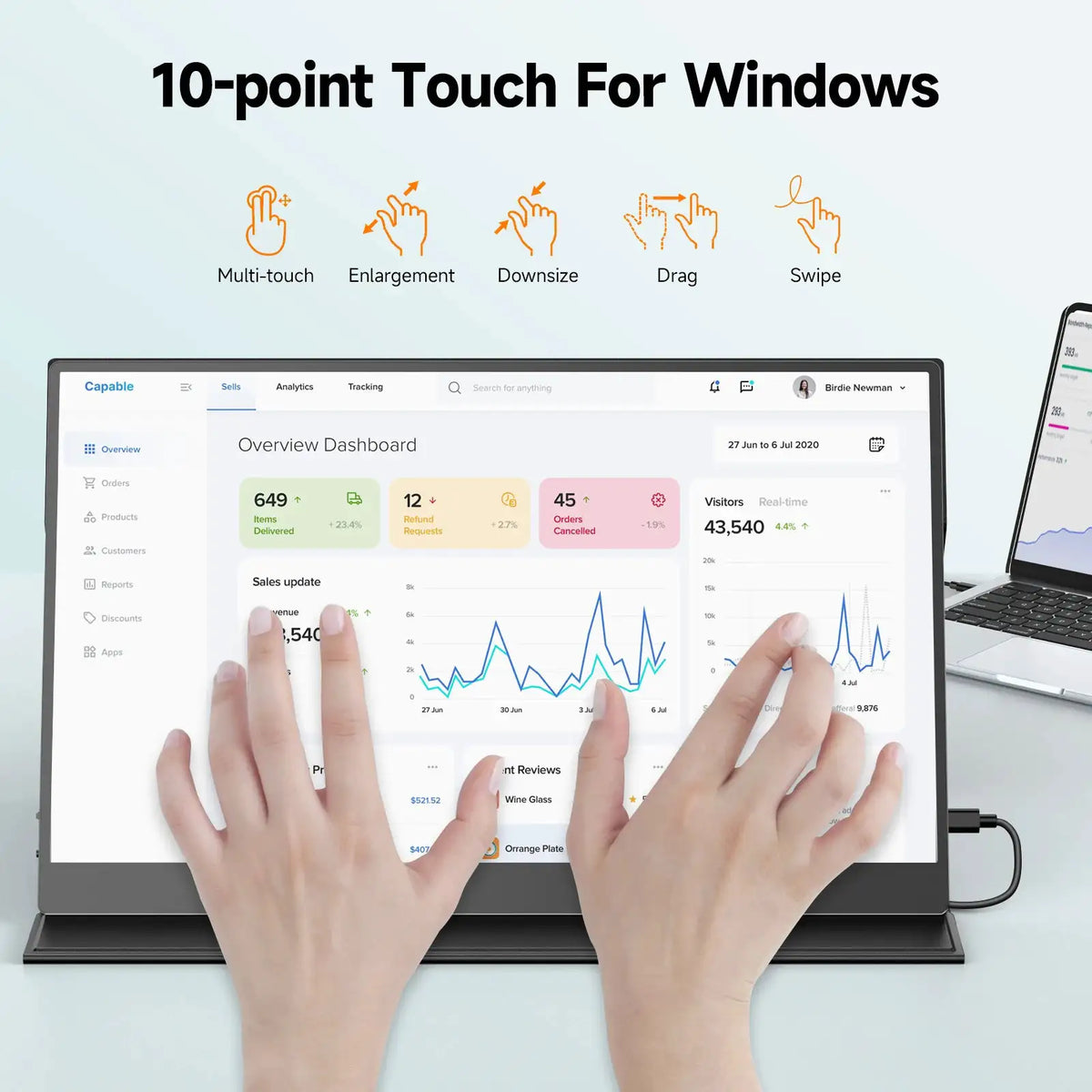 UPERFECT 15.6" Portable Monitor Touchscreen 1080P 300 Nits FHD IPS Travel Display 10-Point Touch 100% SRGB Dual Speakers USB-C HDMI External Screen for Laptop MacBook Phone PS5 Switch Xbox