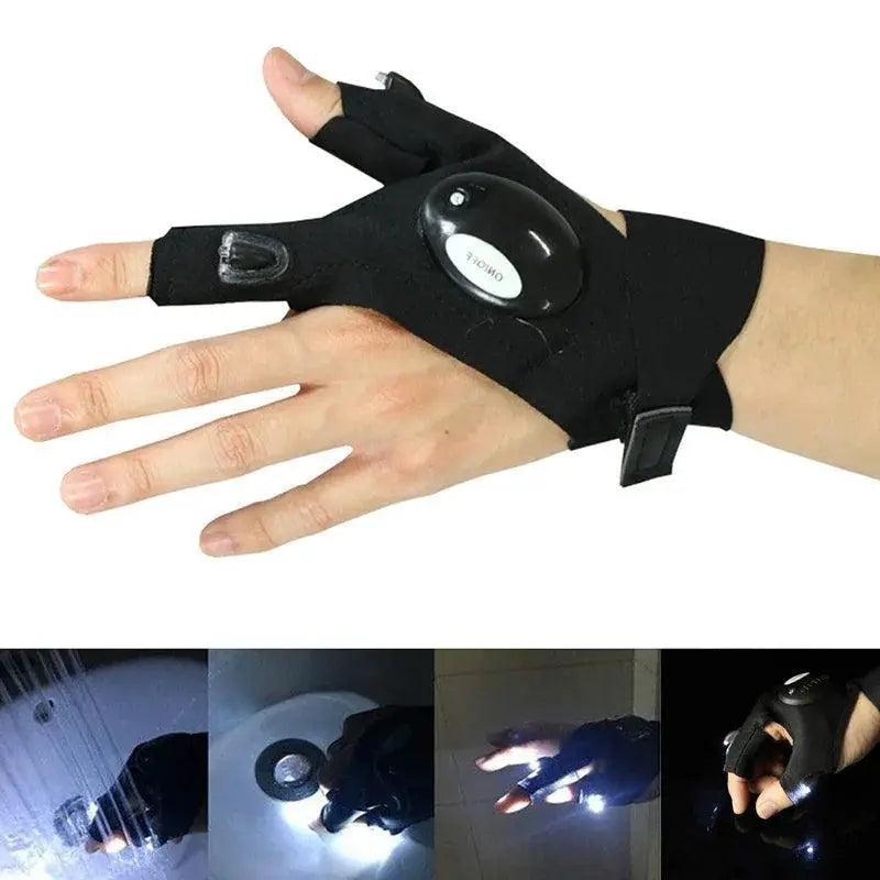1 Pair Right and Left Charged Gloves Outdoor Hiking Fingerless Gloves with LED Light - OurLum.com