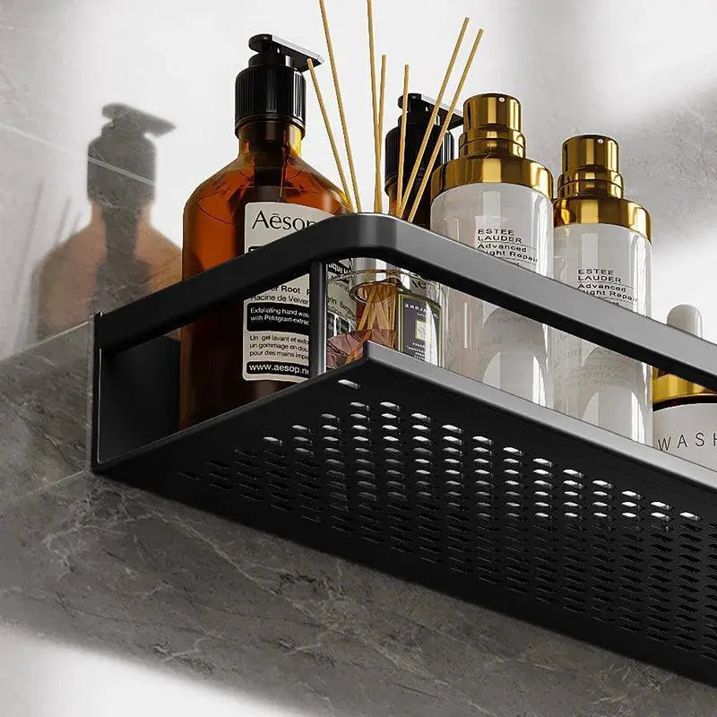 Black Aluminum Wall Shelf With Basket Storage Solution