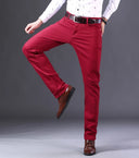Spring Men's Slim Jeans Classic Style Straight Elasticity Cotton Denim Pants Male Brand Trousers Wine Red Black White