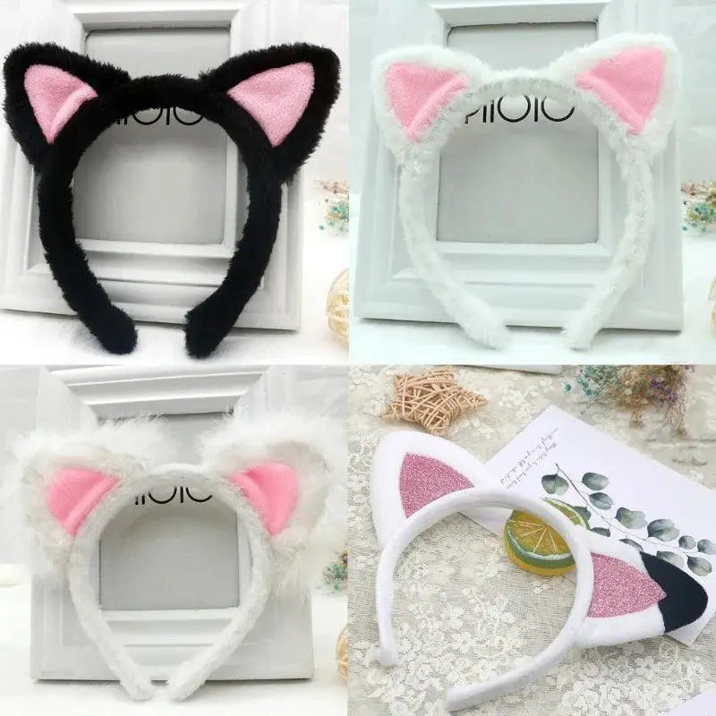 Playful Plush Cat Ears Headband for Makeup and Skincare